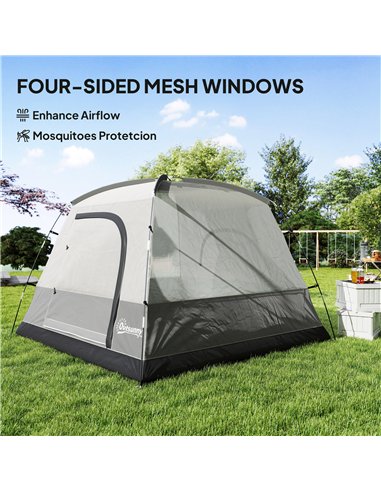 Outsunny 3-4 Person Camping Tent, Easy Set Up 3-4 Man Tent w/ Sewn-in Groundsheet, Waterproof Dome Tent w/ Mesh Windows, Grey