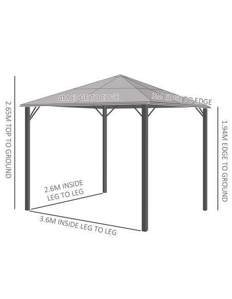 Outsunny 4x3m Garden Aluminium Gazebo with Hardtop Roof, Mesh Curtains, Side Walls, Grey - pic 18766 | FastDaddyshop