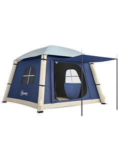 Outsunny Inflatable Camping Tent w/ Hand Pump, Easy Setup 1/2 Person Blow Up Tent, Dark Blue