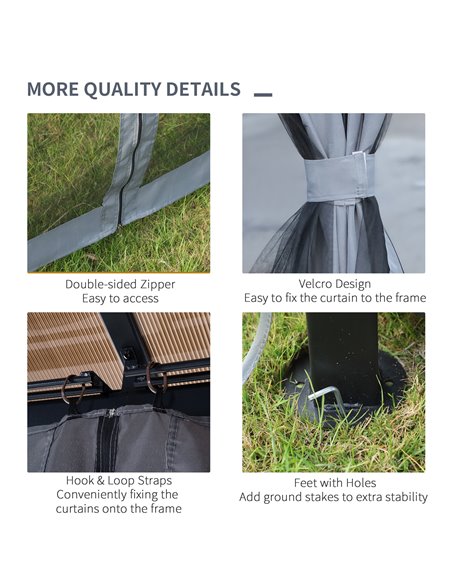 Outsunny 4x3m Garden Aluminium Gazebo with Hardtop Roof, Mesh Curtains, Side Walls, Grey - pic 18768 | FastDaddyshop