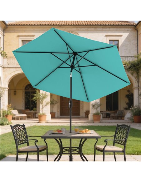 Outsunny 2.6 m Garden Parasol Umbrella with Aluminium Pole, Outdoor Patio Umbrella with Tilt and Crank, Vent, Turquoise - pic 187682 | FastDaddyshop
