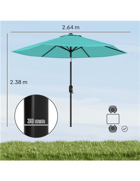Outsunny 2.6 m Garden Parasol Umbrella with Aluminium Pole, Outdoor Patio Umbrella with Tilt and Crank, Vent, Turquoise - pic 187683 | FastDaddyshop