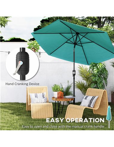 Outsunny 2.6 m Garden Parasol Umbrella with Aluminium Pole, Outdoor Patio Umbrella with Tilt and Crank, Vent, Turquoise