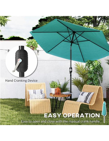 Outsunny 2.6 m Garden Parasol Umbrella with Aluminium Pole, Outdoor Patio Umbrella with Tilt and Crank, Vent, Turquoise - pic 187684 | FastDaddyshop