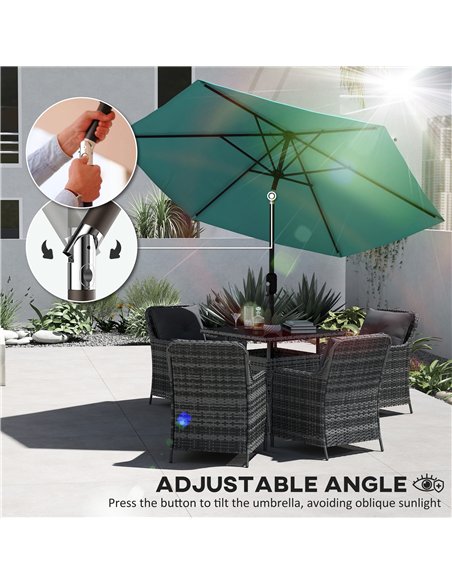 Outsunny 2.6 m Garden Parasol Umbrella with Aluminium Pole, Outdoor Patio Umbrella with Tilt and Crank, Vent, Turquoise - pic 187685 | FastDaddyshop