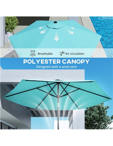 Outsunny 2.6 m Garden Parasol Umbrella with Aluminium Pole, Outdoor Patio Umbrella with Tilt and Crank, Vent, Turquoise