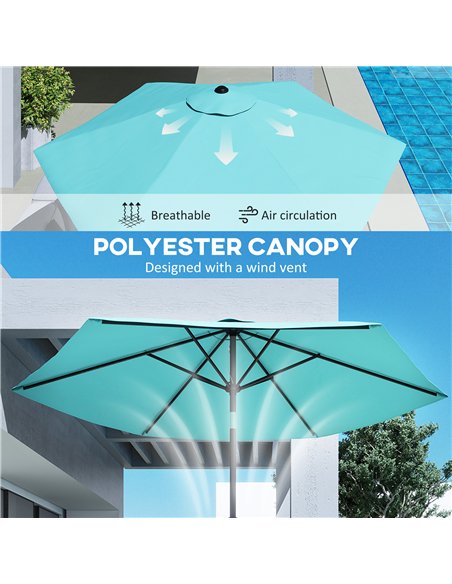 Outsunny 2.6 m Garden Parasol Umbrella with Aluminium Pole, Outdoor Patio Umbrella with Tilt and Crank, Vent, Turquoise - pic 187686 | FastDaddyshop