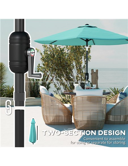 Outsunny 2.6 m Garden Parasol Umbrella with Aluminium Pole, Outdoor Patio Umbrella with Tilt and Crank, Vent, Turquoise - pic 187687 | FastDaddyshop