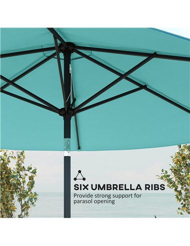 Outsunny 2.6 m Garden Parasol Umbrella with Aluminium Pole, Outdoor Patio Umbrella with Tilt and Crank, Vent, Turquoise