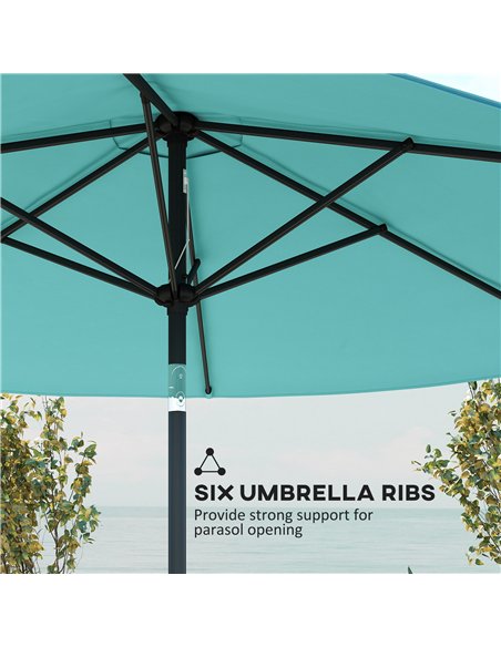 Outsunny 2.6 m Garden Parasol Umbrella with Aluminium Pole, Outdoor Patio Umbrella with Tilt and Crank, Vent, Turquoise - pic 187688 | FastDaddyshop