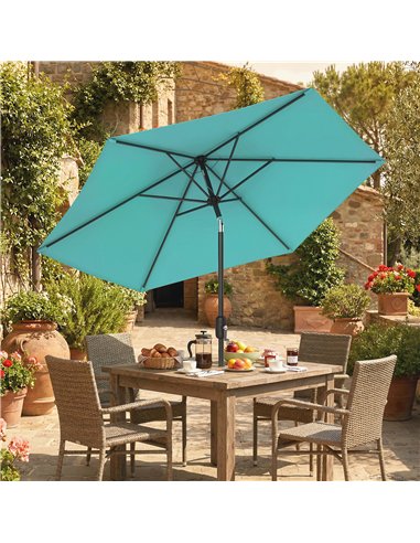 Outsunny 2.6 m Garden Parasol Umbrella with Aluminium Pole, Outdoor Patio Umbrella with Tilt and Crank, Vent, Turquoise