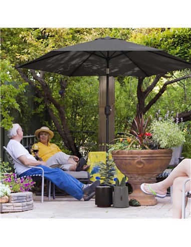 Outsunny 2.6 m Garden Parasol Umbrella with Aluminium Pole, Outdoor Patio Umbrella with Tilt and Crank, Vent, Black