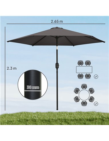 Outsunny 2.6 m Garden Parasol Umbrella with Aluminium Pole, Outdoor Patio Umbrella with Tilt and Crank, Vent, Black