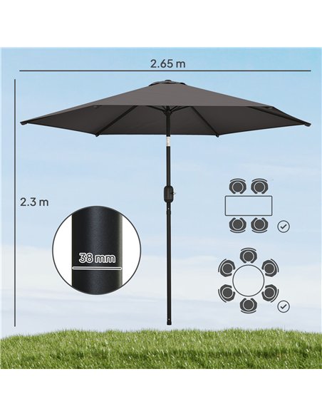 Outsunny 2.6 m Garden Parasol Umbrella with Aluminium Pole, Outdoor Patio Umbrella with Tilt and Crank, Vent, Black - pic 187692 | FastDaddyshop