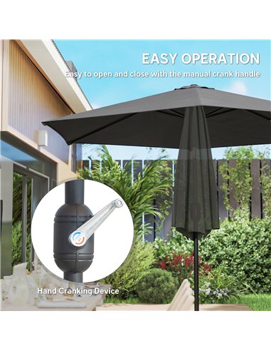 Outsunny 2.6 m Garden Parasol Umbrella with Aluminium Pole, Outdoor Patio Umbrella with Tilt and Crank, Vent, Black