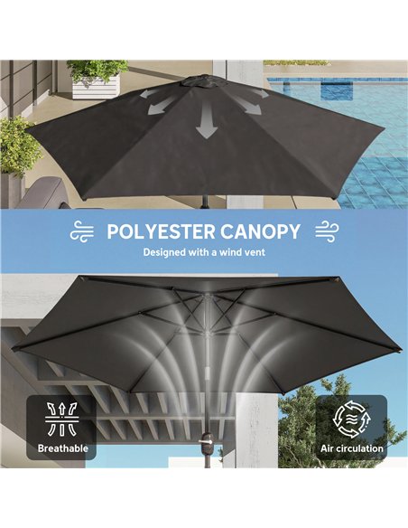 Outsunny 2.6 m Garden Parasol Umbrella with Aluminium Pole, Outdoor Patio Umbrella with Tilt and Crank, Vent, Black - pic 187695 | FastDaddyshop