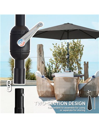 Outsunny 2.6 m Garden Parasol Umbrella with Aluminium Pole, Outdoor Patio Umbrella with Tilt and Crank, Vent, Black