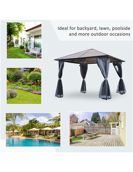 Outsunny 4x3m Garden Aluminium Gazebo with Hardtop Roof, Mesh Curtains, Side Walls, Grey - pic 18770 | FastDaddyshop