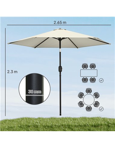 Outsunny 2.6 m Garden Parasol Umbrella with Aluminium Pole, Outdoor Patio Umbrella with Tilt and Crank, Vent, Cream White