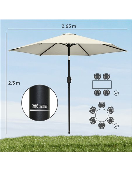 Outsunny 2.6 m Garden Parasol Umbrella with Aluminium Pole, Outdoor Patio Umbrella with Tilt and Crank, Vent, Cream White - pic 187701 | FastDaddyshop