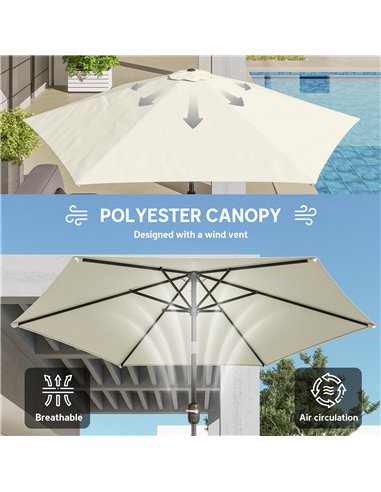 Outsunny 2.6 m Garden Parasol Umbrella with Aluminium Pole, Outdoor Patio Umbrella with Tilt and Crank, Vent, Cream White