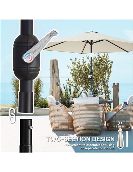 Outsunny 2.6 m Garden Parasol Umbrella with Aluminium Pole, Outdoor Patio Umbrella with Tilt and Crank, Vent, Cream White - pic 187705 | FastDaddyshop