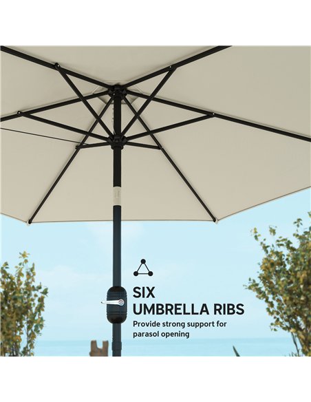 Outsunny 2.6 m Garden Parasol Umbrella with Aluminium Pole, Outdoor Patio Umbrella with Tilt and Crank, Vent, Cream White - pic 187706 | FastDaddyshop