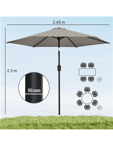 Outsunny 2.6 m Garden Parasol Umbrella with Aluminium Pole, Outdoor Patio Umbrella with Tilt and Crank, Vent, Light Grey