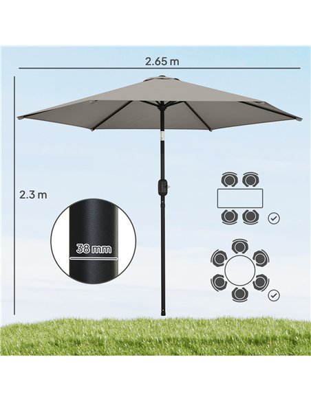 Outsunny 2.6 m Garden Parasol Umbrella with Aluminium Pole, Outdoor Patio Umbrella with Tilt and Crank, Vent, Light Grey - pic 187710 | FastDaddyshop