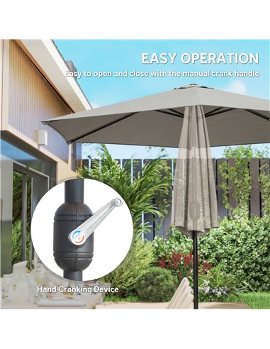 Outsunny 2.6 m Garden Parasol Umbrella with Aluminium Pole, Outdoor Patio Umbrella with Tilt and Crank, Vent, Light Grey