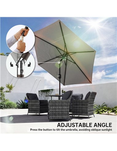 Outsunny 2.6 m Garden Parasol Umbrella with Aluminium Pole, Outdoor Patio Umbrella with Tilt and Crank, Vent, Light Grey