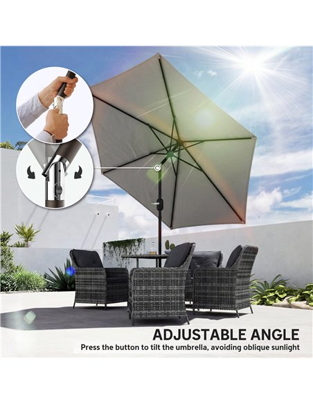 Outsunny 2.6 m Garden Parasol Umbrella with Aluminium Pole, Outdoor Patio Umbrella with Tilt and Crank, Vent, Light Grey - pic 187712 | FastDaddyshop