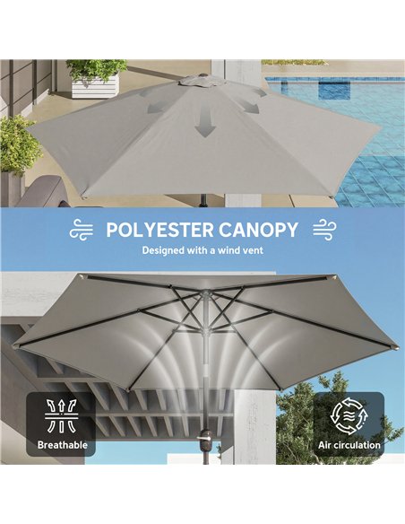 Outsunny 2.6 m Garden Parasol Umbrella with Aluminium Pole, Outdoor Patio Umbrella with Tilt and Crank, Vent, Light Grey - pic 187713 | FastDaddyshop