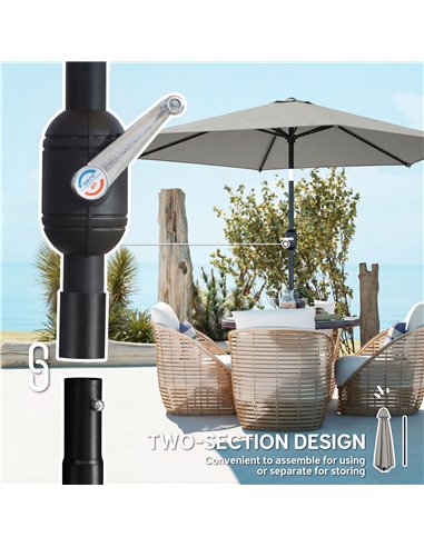 Outsunny 2.6 m Garden Parasol Umbrella with Aluminium Pole, Outdoor Patio Umbrella with Tilt and Crank, Vent, Light Grey