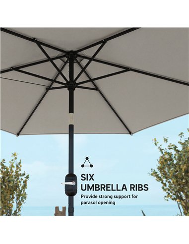 Outsunny 2.6 m Garden Parasol Umbrella with Aluminium Pole, Outdoor Patio Umbrella with Tilt and Crank, Vent, Light Grey