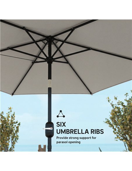 Outsunny 2.6 m Garden Parasol Umbrella with Aluminium Pole, Outdoor Patio Umbrella with Tilt and Crank, Vent, Light Grey - pic 187715 | FastDaddyshop