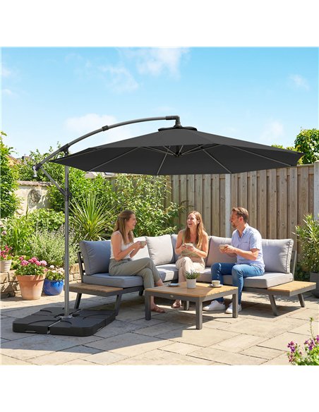 Outsunny 3m Overhanging Parasol, with Base, Weights and Cover - Black - pic 187718 | FastDaddyshop