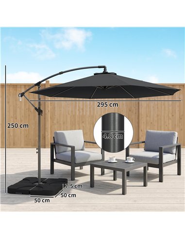 Outsunny 3m Overhanging Parasol, with Base, Weights and Cover - Black