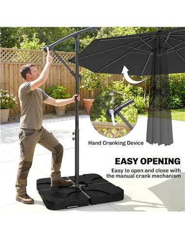 Outsunny 3m Overhanging Parasol, with Base, Weights and Cover - Black