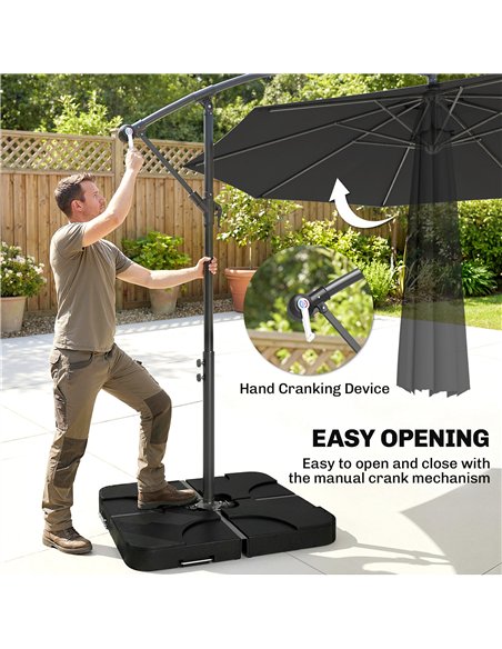 Outsunny 3m Overhanging Parasol, with Base, Weights and Cover - Black - pic 187720 | FastDaddyshop