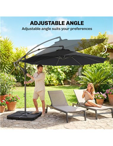 Outsunny 3m Overhanging Parasol, with Base, Weights and Cover - Black