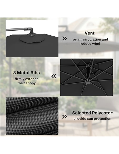 Outsunny 3m Overhanging Parasol, with Base, Weights and Cover - Black - pic 187722 | FastDaddyshop