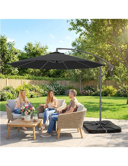 Outsunny 3m Overhanging Parasol, with Base, Weights and Cover - Black - pic 187724 | FastDaddyshop