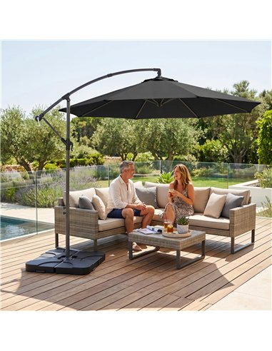 Outsunny 3m Overhanging Parasol, with Base, Weights and Cover - Black