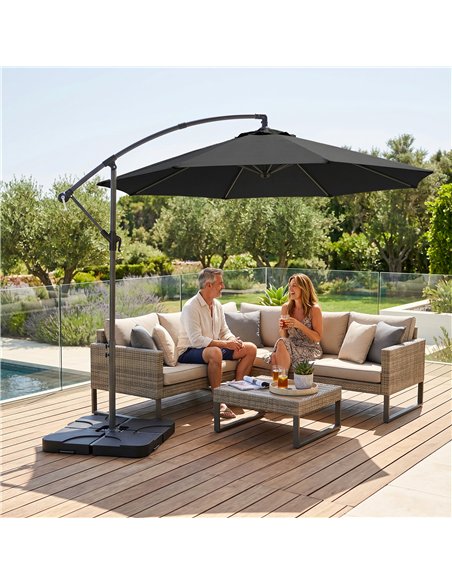 Outsunny 3m Overhanging Parasol, with Base, Weights and Cover - Black - pic 187725 | FastDaddyshop