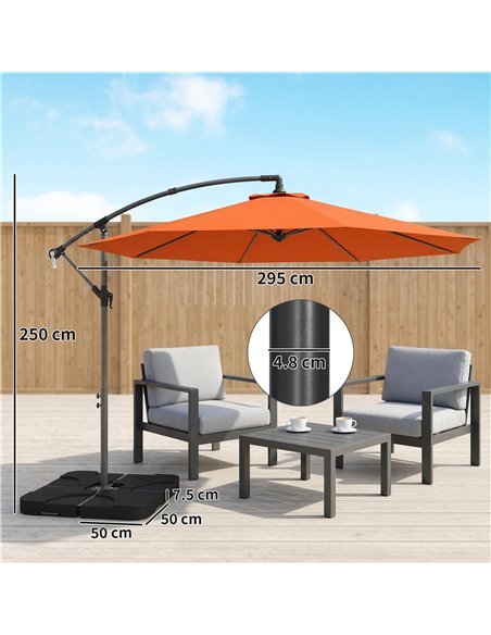Outsunny 3m Overhanging Parasol, with Base, Weights and Cover - Orange - pic 187728 | FastDaddyshop