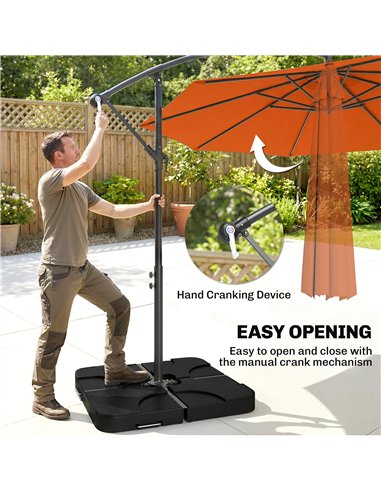 Outsunny 3m Overhanging Parasol, with Base, Weights and Cover - Orange