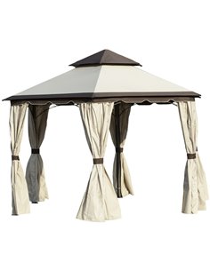 Outsunny 3.4m Steel Gazebo Canopy Party Tent Garden Pavilion Patio Shelter with Curtains & 2 Tier Roof, Beige