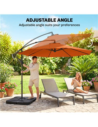 Outsunny 3m Overhanging Parasol, with Base, Weights and Cover - Orange