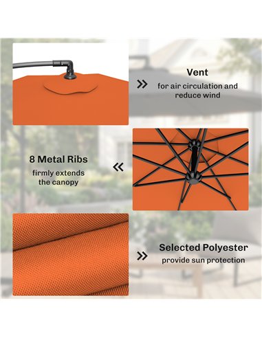 Outsunny 3m Overhanging Parasol, with Base, Weights and Cover - Orange